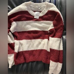 Madewell red and White Striped soft Knit Pullover Sweater